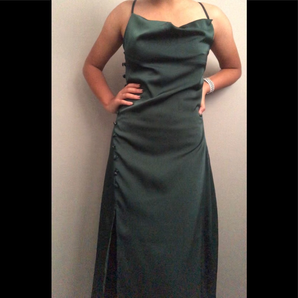 shein emerald green satin dress